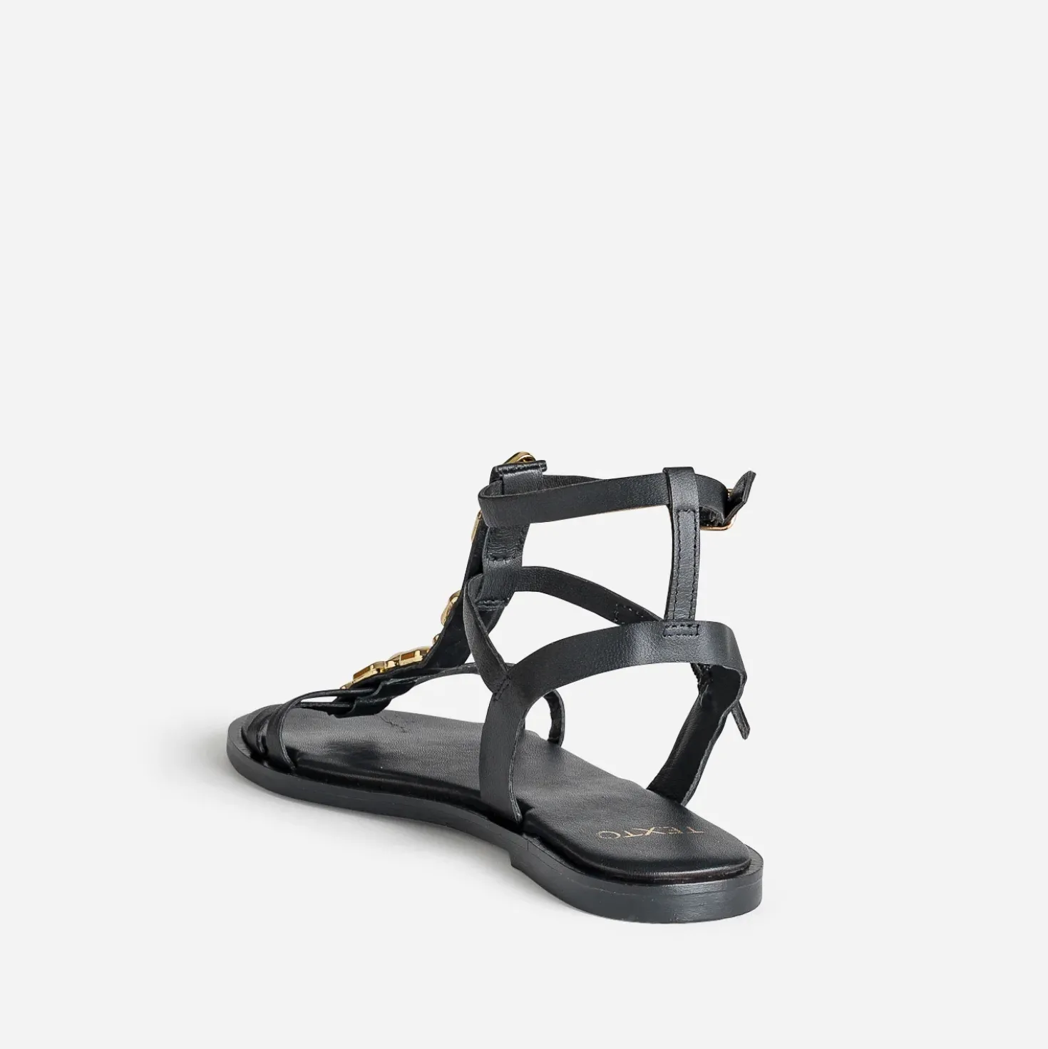 Sandale TEXTO noire cuir bride-bijou