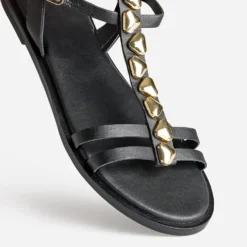 Sandale TEXTO noire cuir bride-bijou