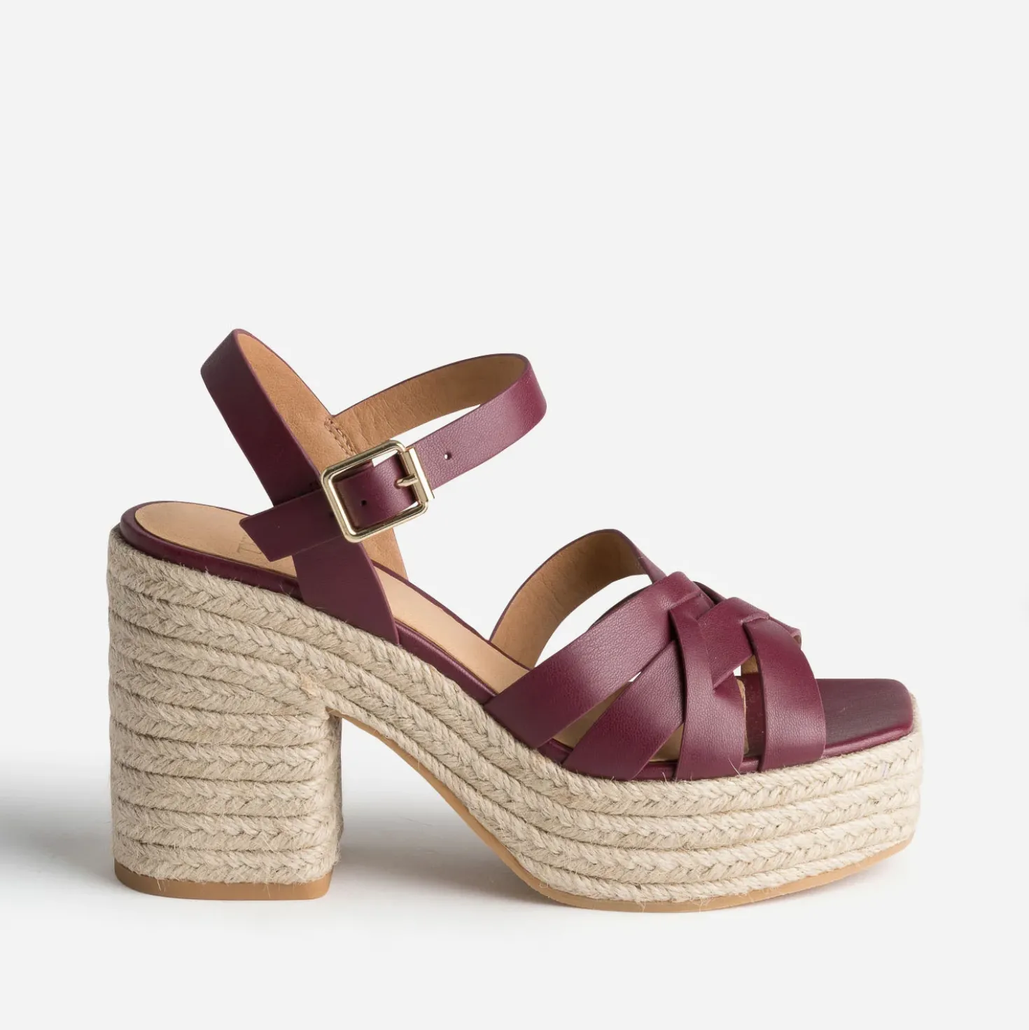 Sandale TEXTO prune en cuir talon corde
