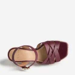 Sandale TEXTO prune en cuir talon corde