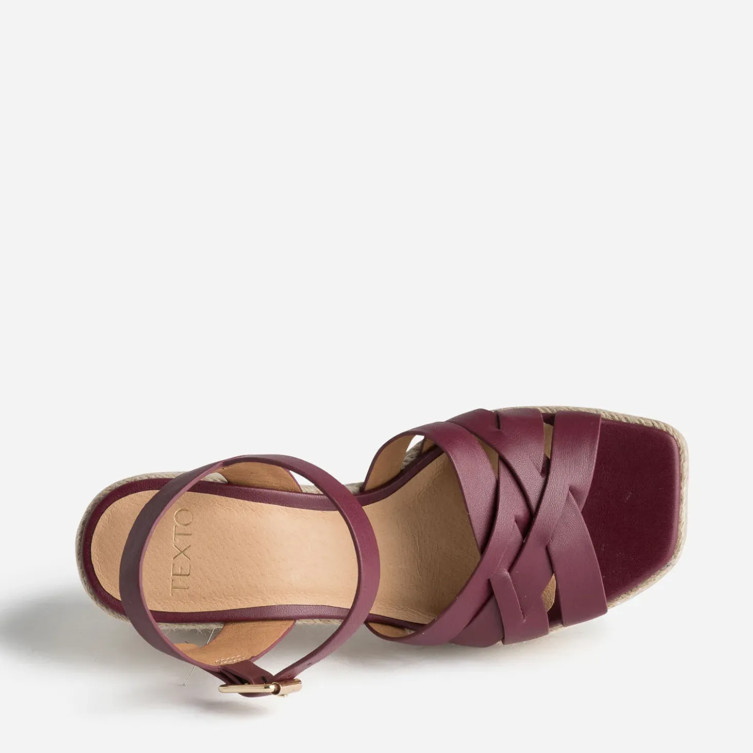 Sandale TEXTO prune en cuir talon corde