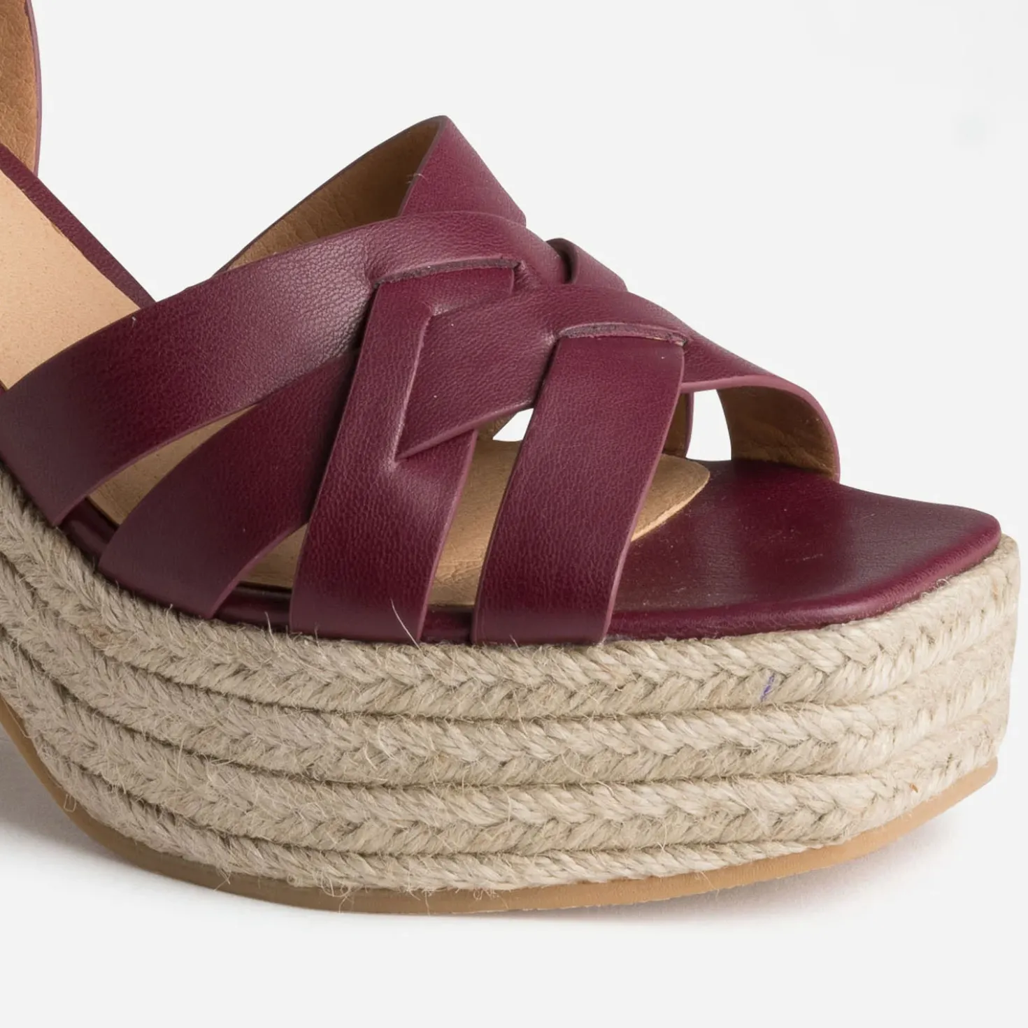 Sandale TEXTO prune en cuir talon corde