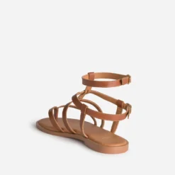 Sandale-tong cognac cuir multi brides