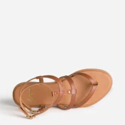 Sandale-tong cognac cuir multi brides