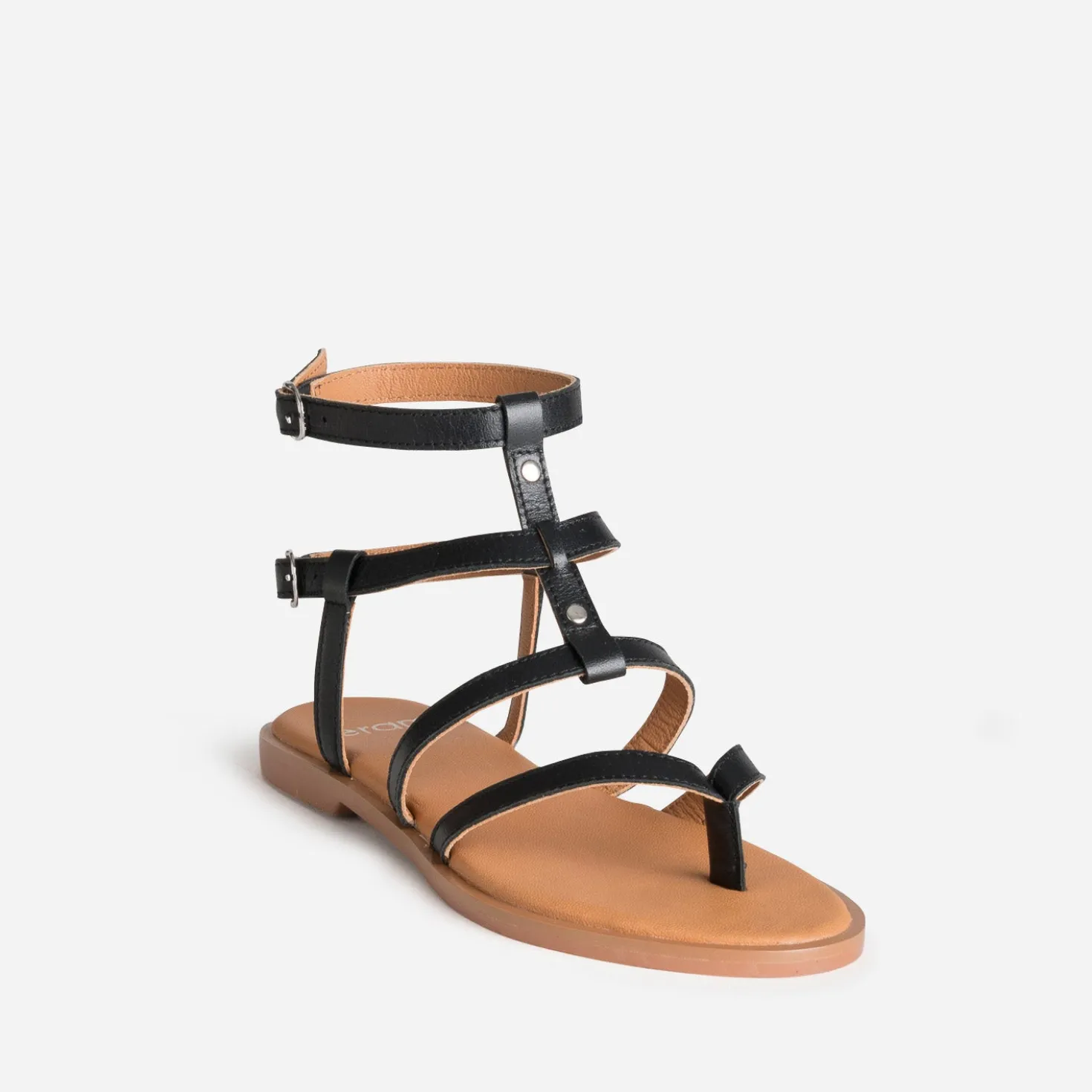 Sandale-tong noir cuir multi-brides