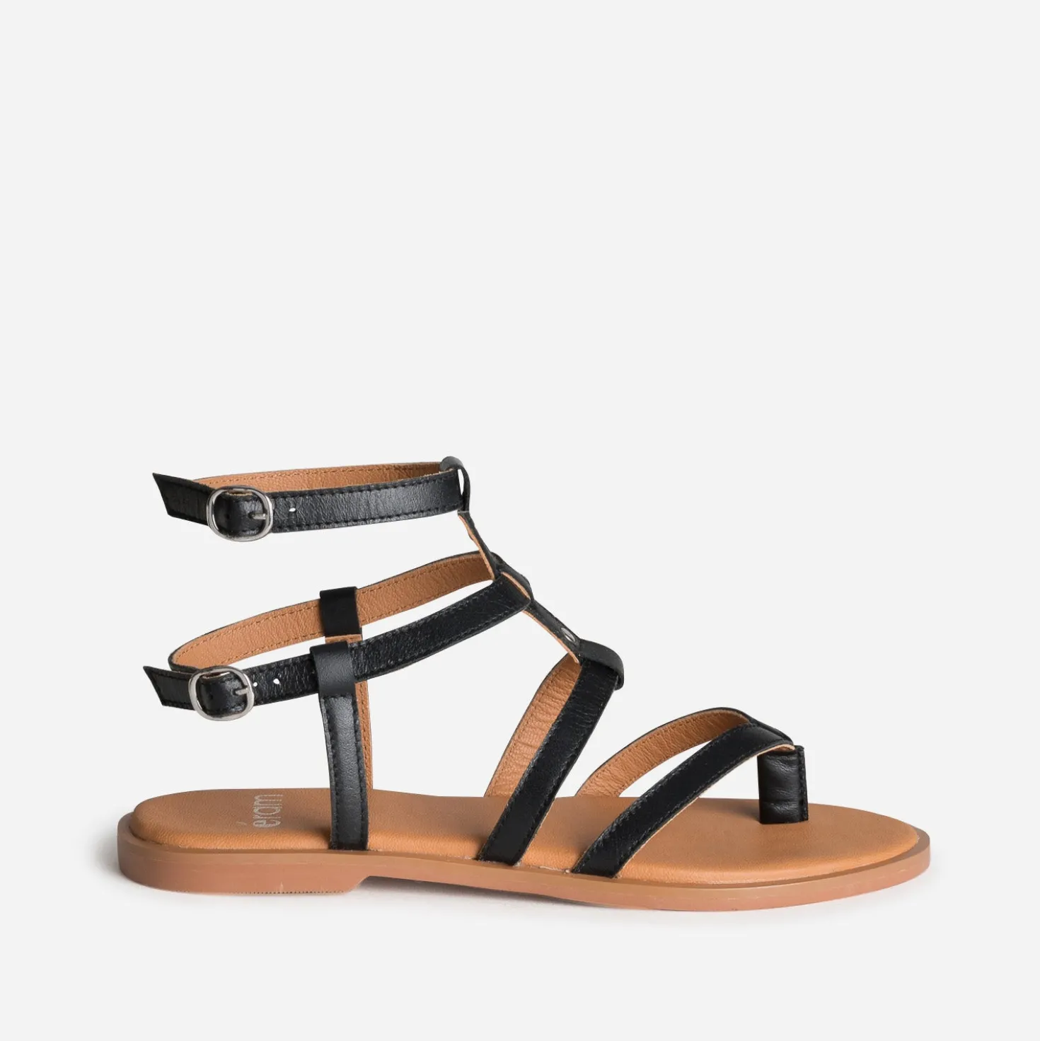 Sandale-tong noir cuir multi-brides