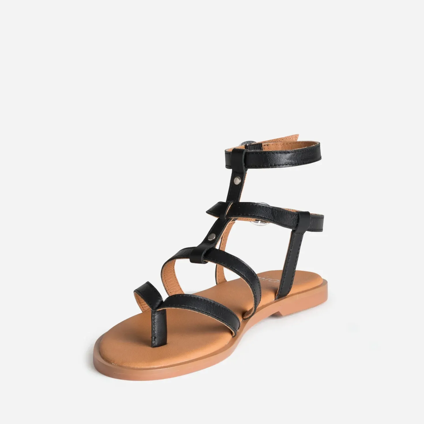 Sandale-tong noir cuir multi-brides