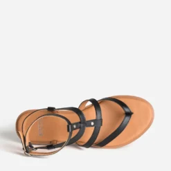 Sandale-tong noir cuir multi-brides