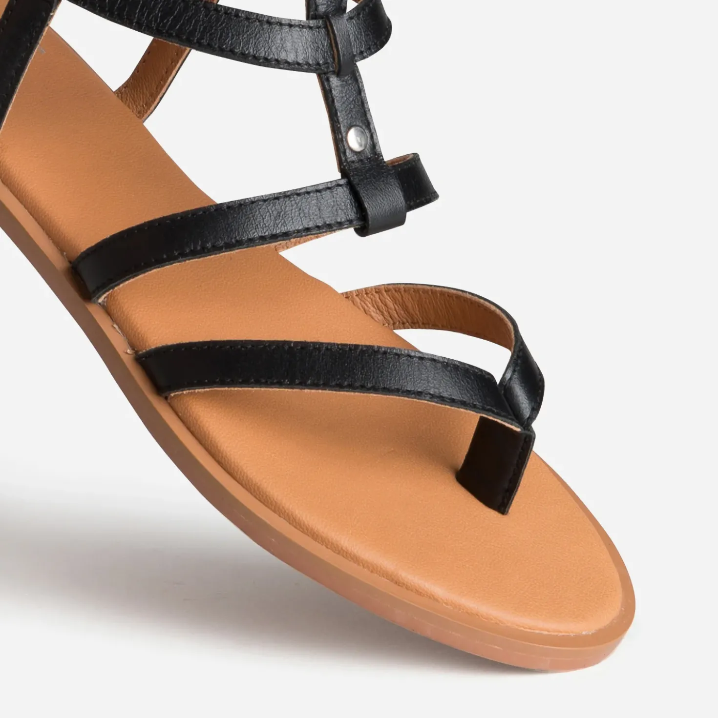 Sandale-tong noir cuir multi-brides
