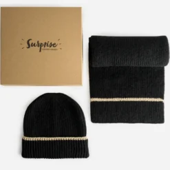 Set bonnet et écharpe TEXTO noirs tricot