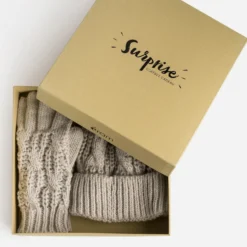 Set bonnet et gants beiges en tricot