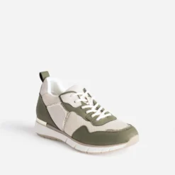 Tennis beige et kaki détails dorés semelle amovible