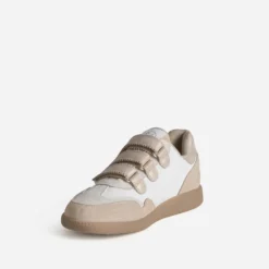 Tennis blanc cuir scratchs détails beiges
