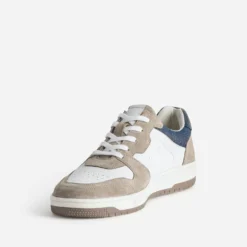 Tennis blanche, beige et marine en cuir