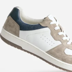 Tennis blanche, beige et marine en cuir