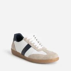 Tennis blanche cuir détails beige et marine