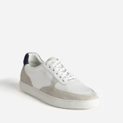 Tennis blanche cuir, grise, marine