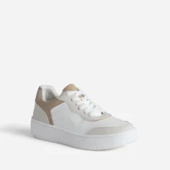 Tennis blanche détails gris et beige