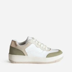 Tennis blanche détails kaki et beige