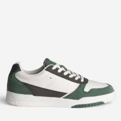 Tennis blanche, grise et verte mix cuir