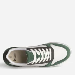 Tennis blanche, grise et verte mix cuir