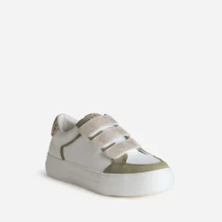 Tennis blanche kaki, dorée et motif léopard
