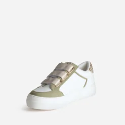 Tennis blanche kaki, dorée et motif léopard