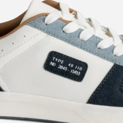 Tennis blanche, marine, bleu et camel