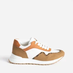 Tennis blanche, marron et cognac semelle amovible