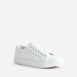 Tennis blanche toile broderies fleurs
