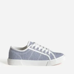 Tennis blanche toile motif rayures
