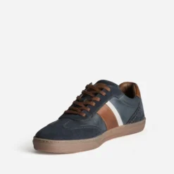 Tennis bleu marine et camel cuir