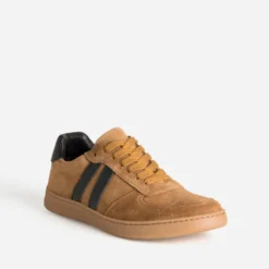 Tennis camel cuir velours détails noirs