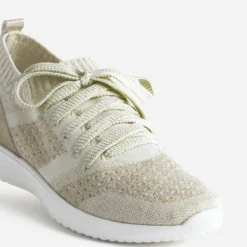 Tennis-chaussette beige et doré tricotée