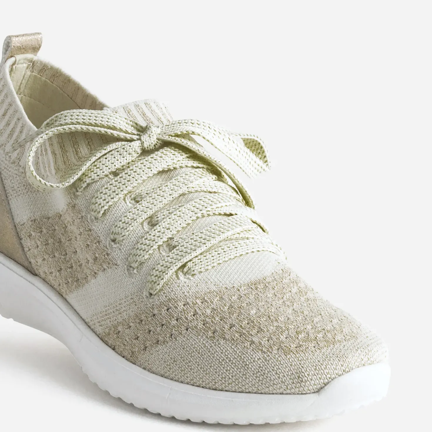 Tennis-chaussette beige et doré tricotée