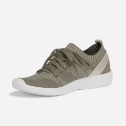 Tennis-chaussette kaki et or tricotée