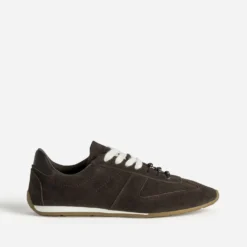 Tennis chocolat cuir velours double lacet