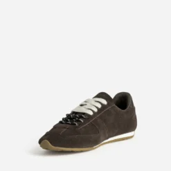 Tennis chocolat cuir velours double lacet