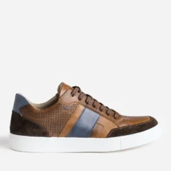 Tennis cognac en cuir détails couleurs
