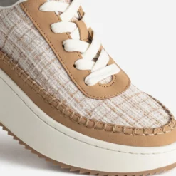 Tennis Dad shoes beige textile carreaux