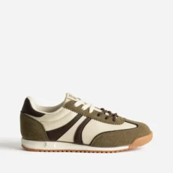 Tennis kaki, écru, marron bi-matière