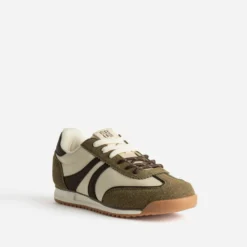 Tennis kaki, écru, marron bi-matière
