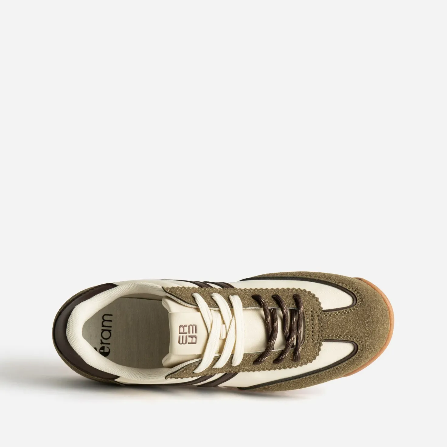 Tennis kaki, écru, marron bi-matière