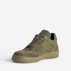 Tennis kaki cuir velours