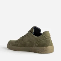 Tennis kaki cuir velours