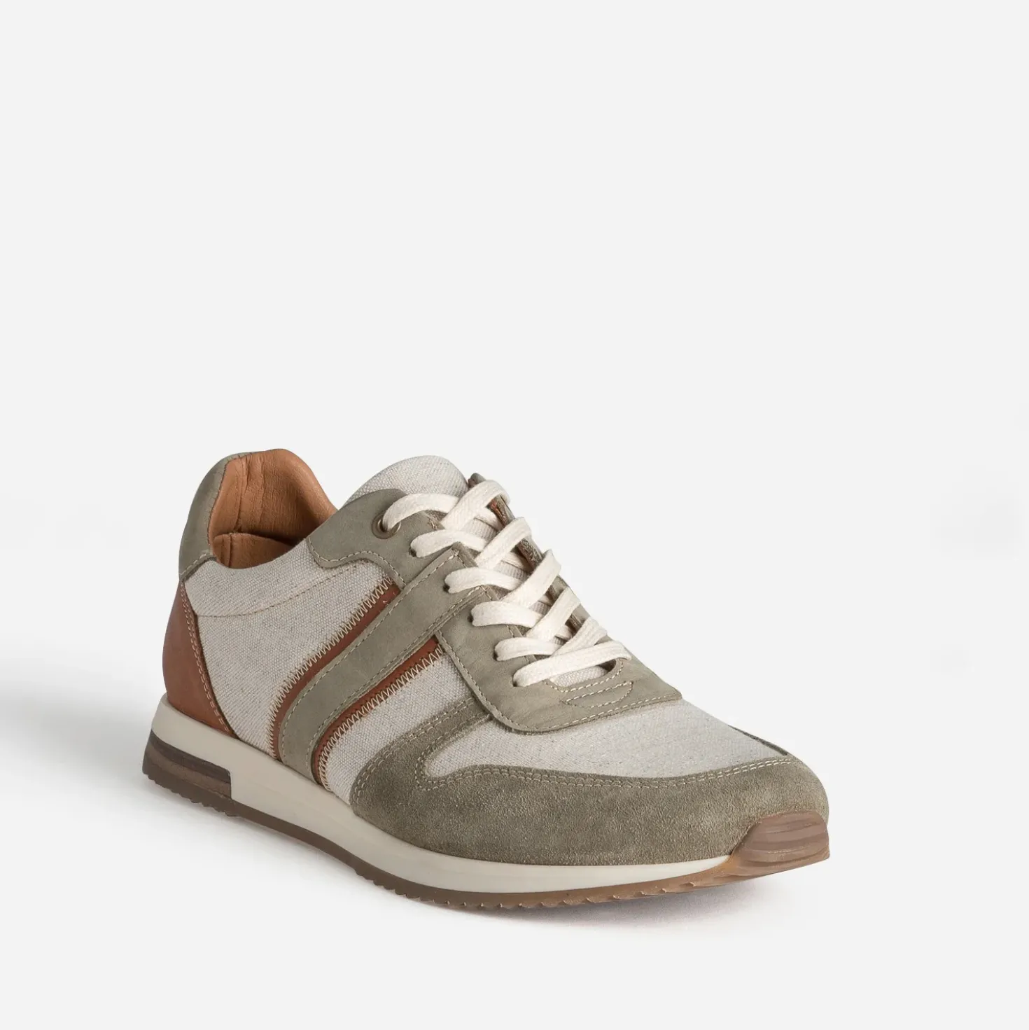 Tennis kaki et marron bi-matière