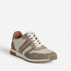 Tennis kaki et marron bi-matière