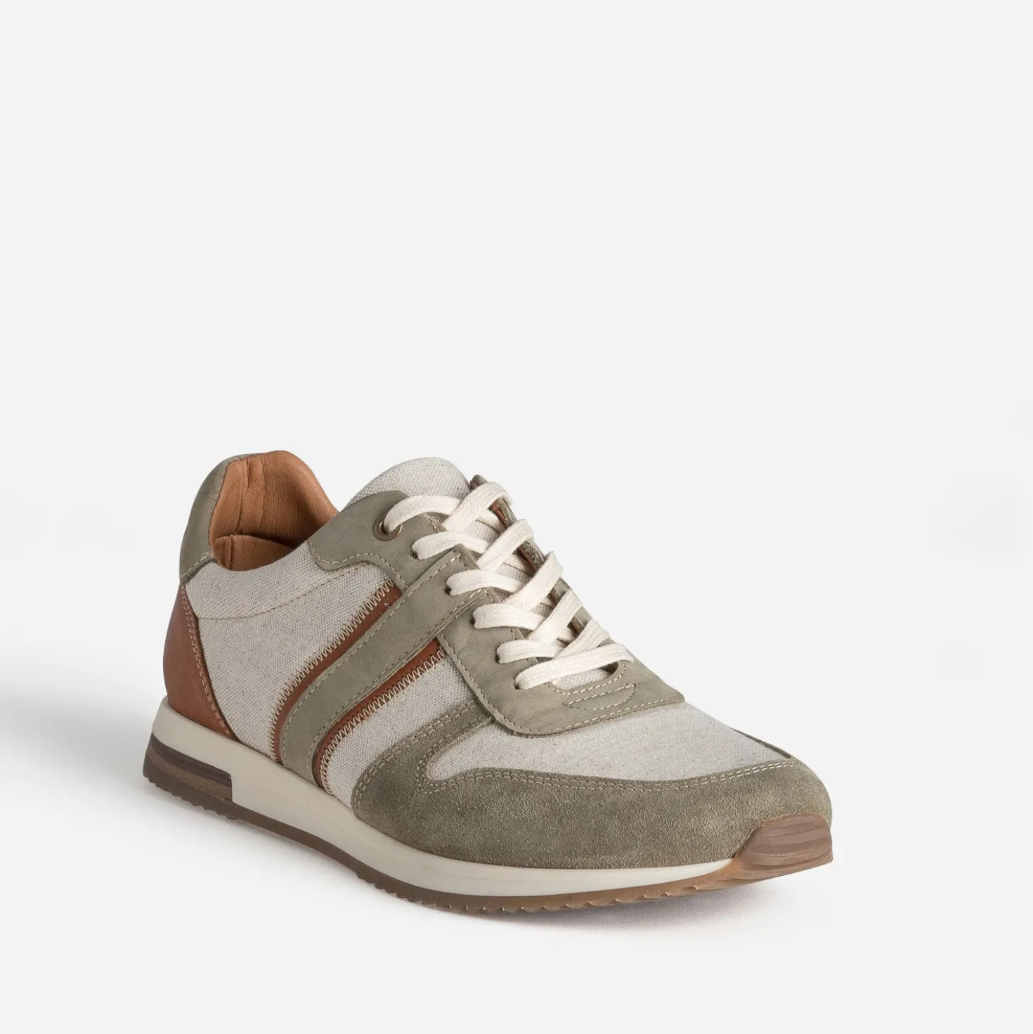 Tennis kaki et marron bi-matière