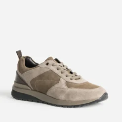 Tennis kaki et taupe cuir velours