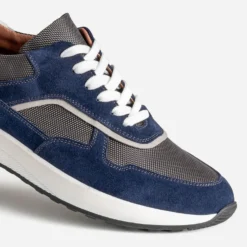 Tennis marine cuir bi-matière